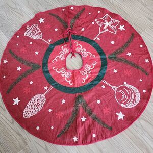 Christmas Tree Skirt Rustic Ornaments Holiday Decorations Red White Vintage Rare